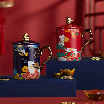 quality カスタム3Dセラミックカップ 3D青いカップ 金柄付き お茶のプレゼント factory